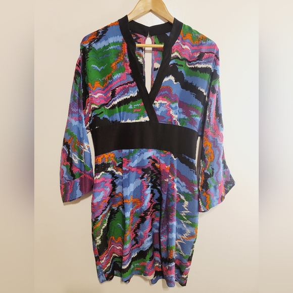 Anthropologie Plenty By Tracy Reese Muticolored Abstract 100% Silk Kimono Dress - Picture 4 of 15